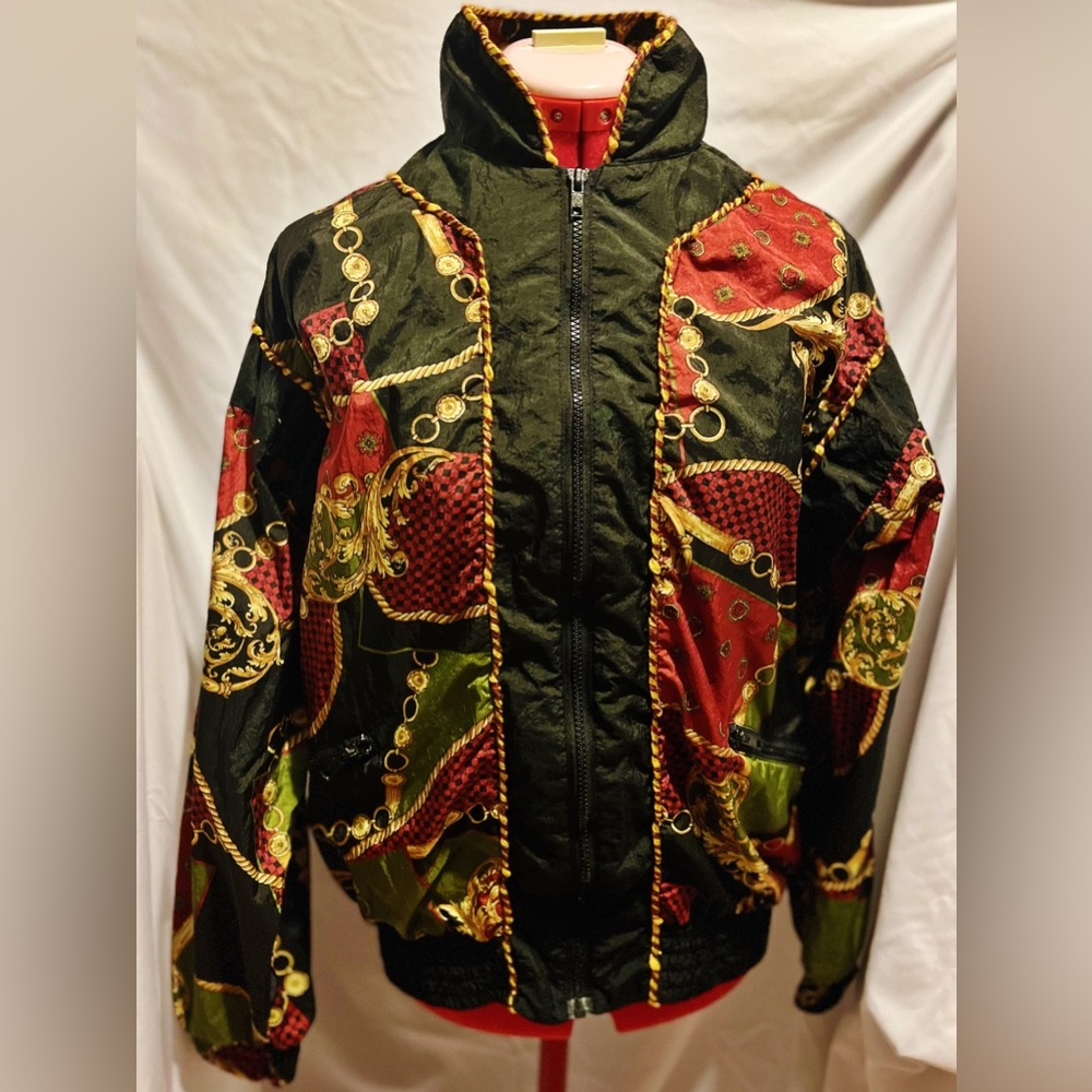 **VINTAGE**Razzle 90s Bomber Jacket Small Womens Designer Black Patchwork Nylon